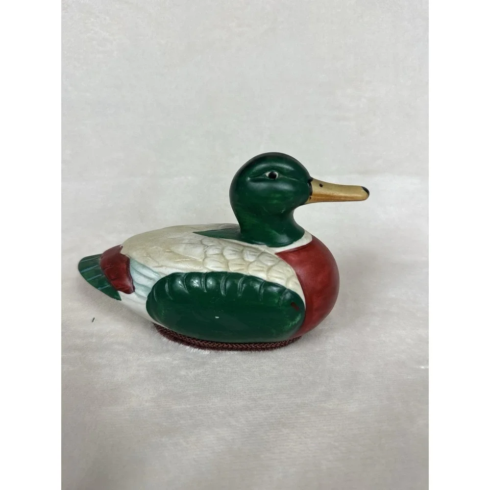 Vintage Colorful Mallard Duck Porcelain Figurine Lint Remover Brush Baby Hunting